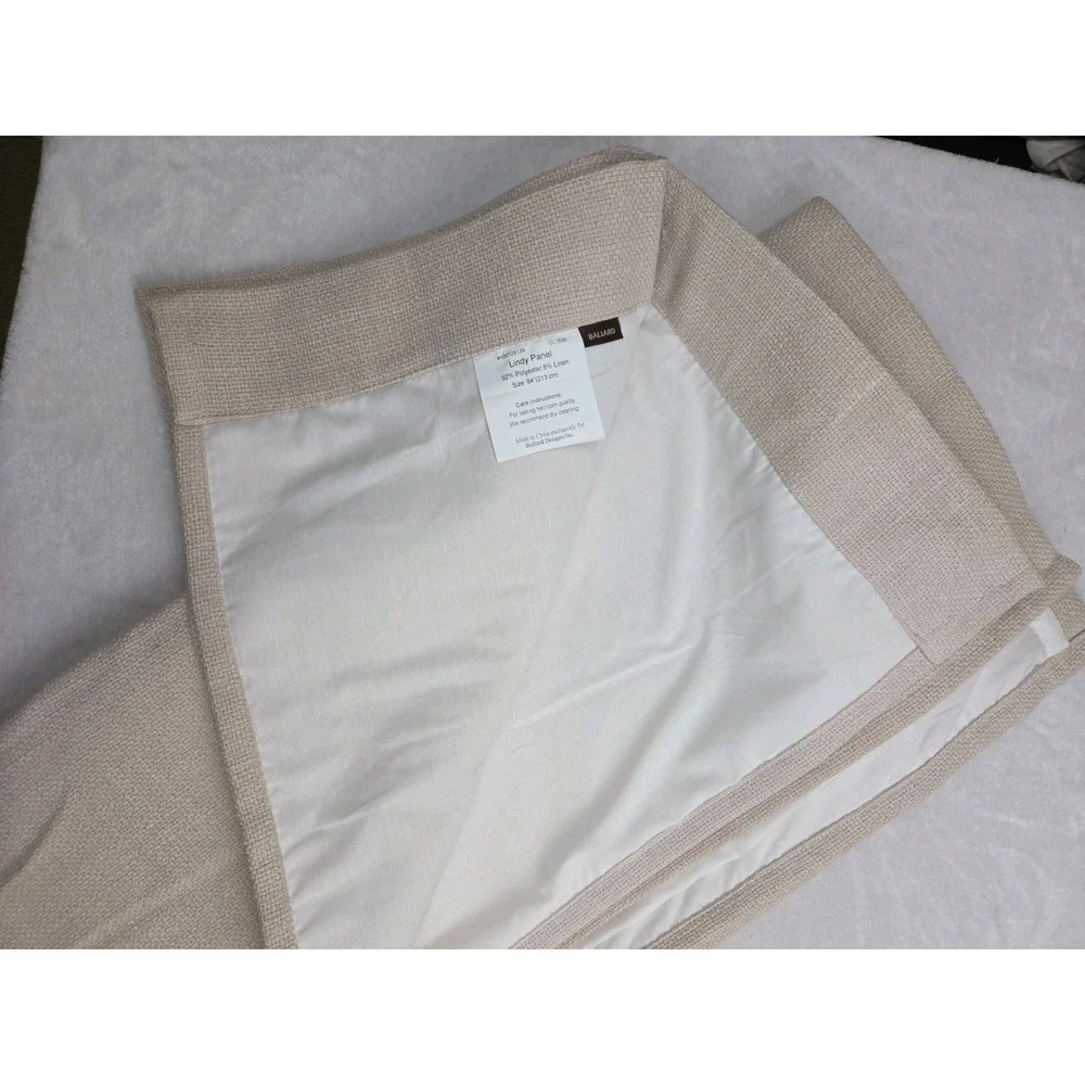 2 Ballard Designs Textured Linen Blend Lined Drapery Curtain‎ Panels Ivory 53x84